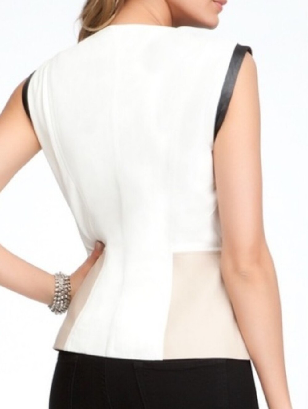 bebe Womens Leather Black, White & Tan Colorblock Leather Vest - Picture 2 of 10
